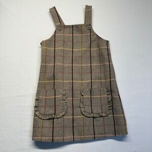Girls Tweed Plaid Pinafore Dress 7Y Herringbone Jumper Fall Preppy Cute